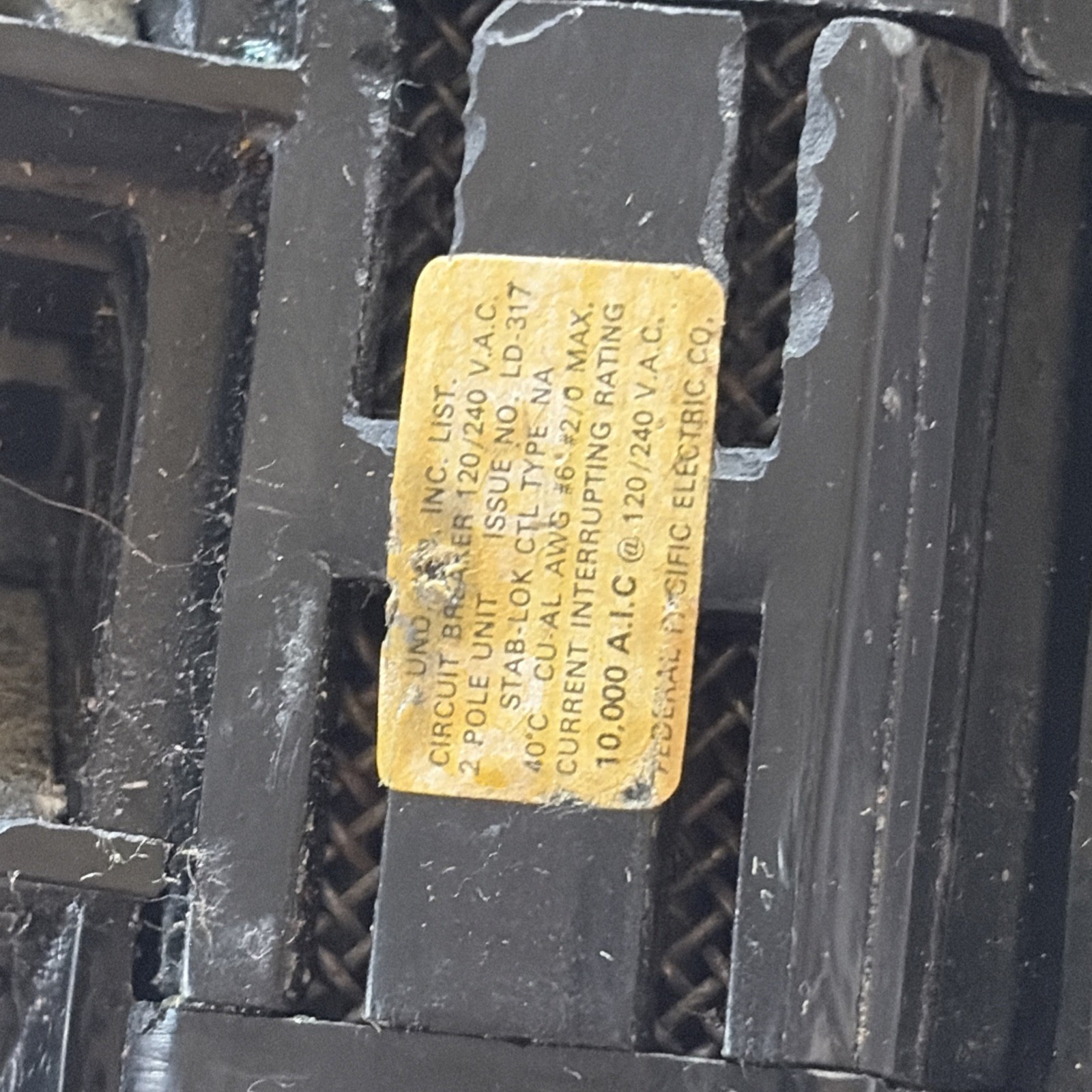 FEDERAL PACIFIC NA2125 2 Pole 125 AMP NA Stab-Lok MAIN FPE NA2P125 2PNA125