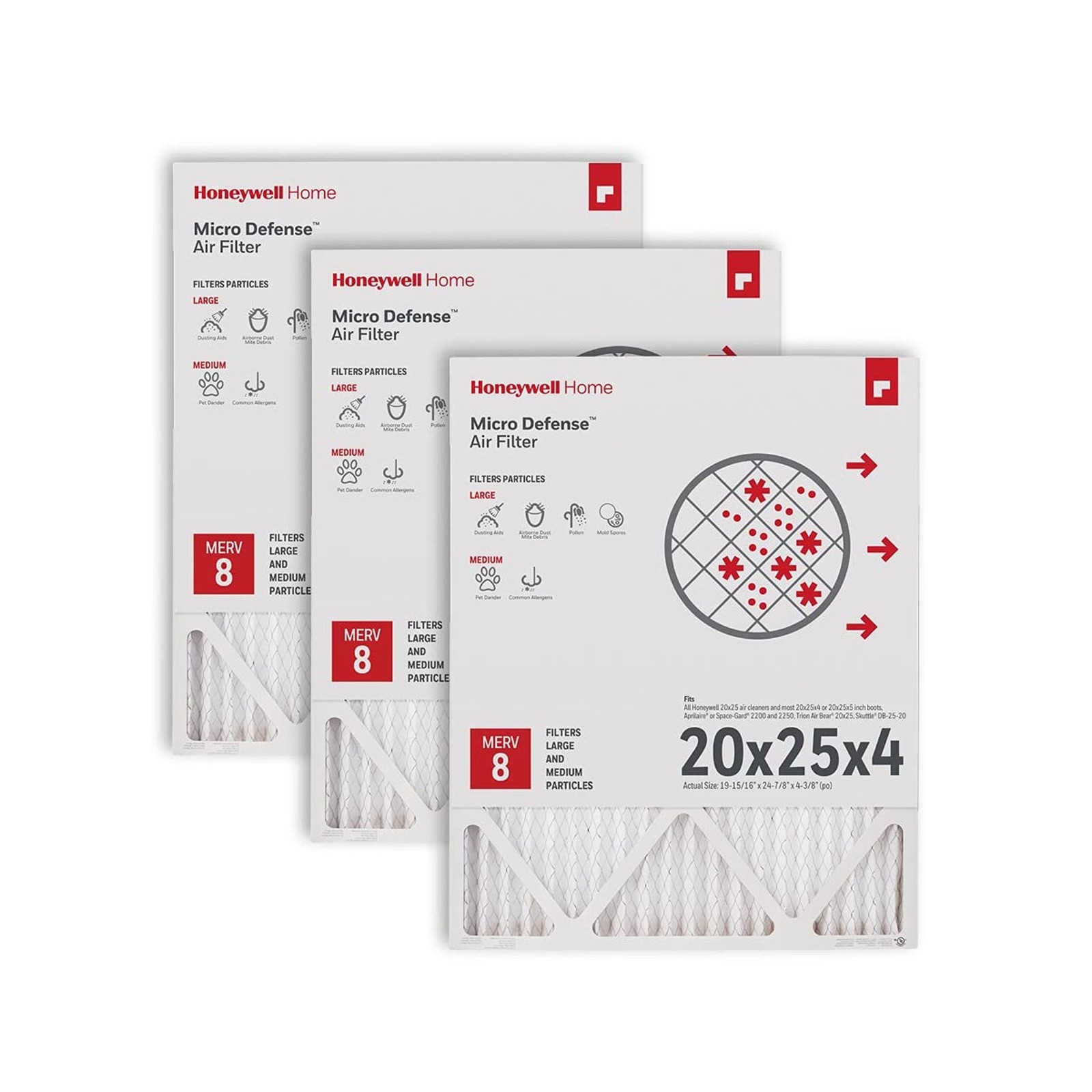 Honeywell Home 20x25x4 MERV 8, AC Furnace Air Filter, 3 PACK (CF100A1025-3PKA…