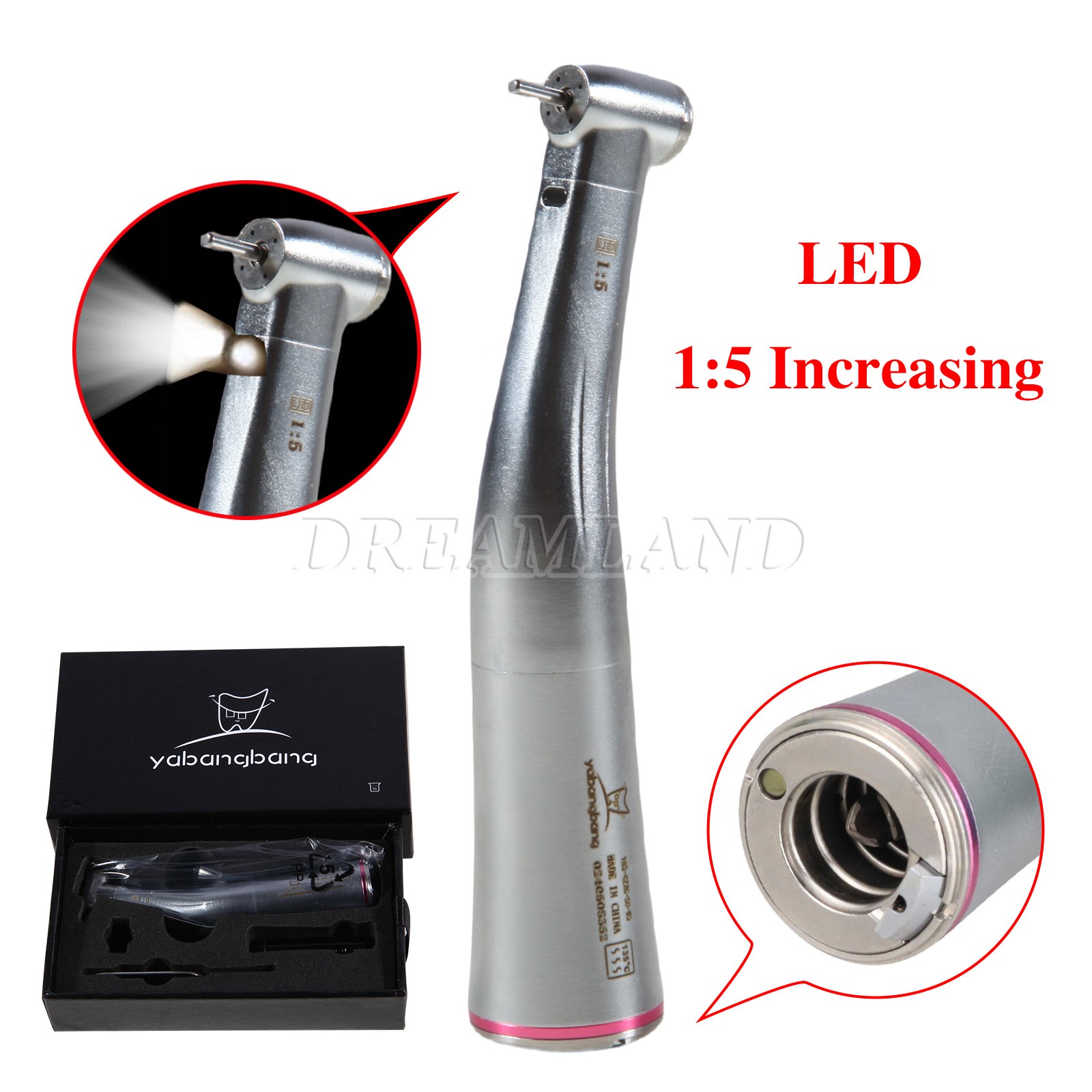 Dental Electric LED Handpiece 1:5 Increasing Fiber Optic Contra Angle