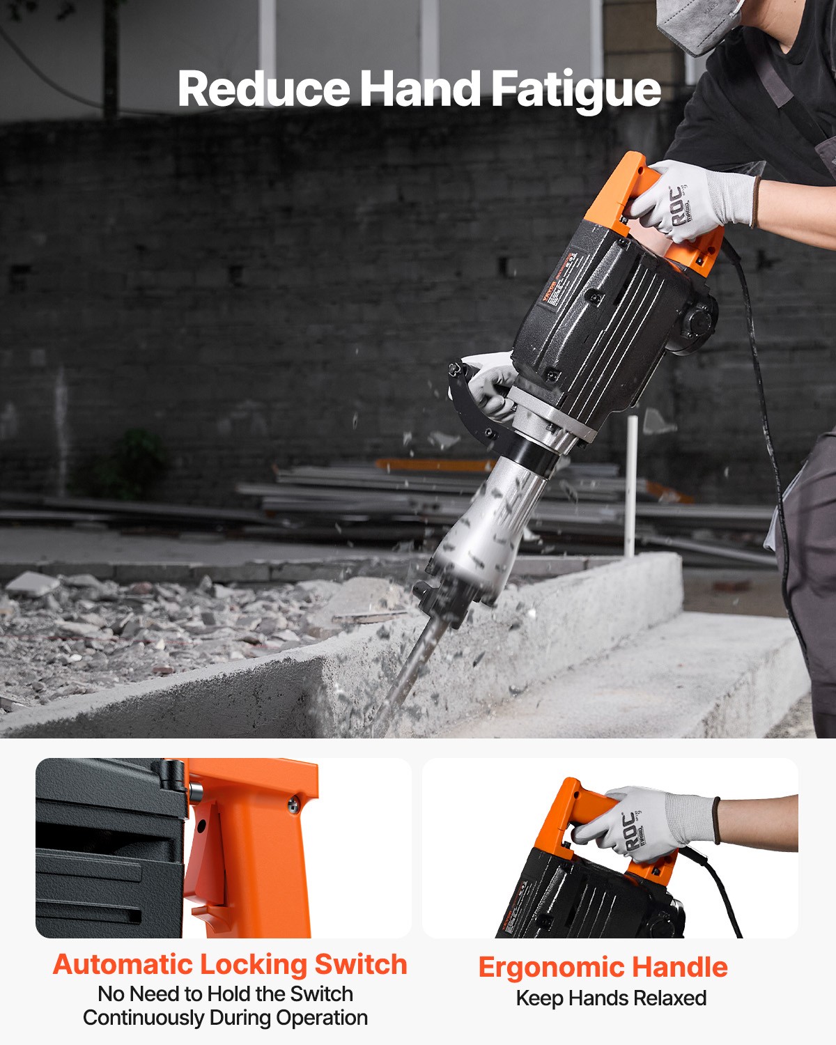 VEVOR Demolition Jack Hammer Concrete Breaker 2200W Electric Hammer