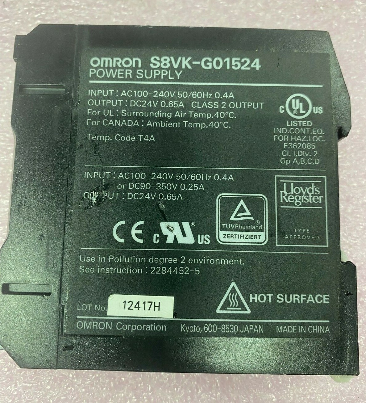 OMRON S8VK-G01524 DC Power Supply,24VDC,0.65A,50/60Hz