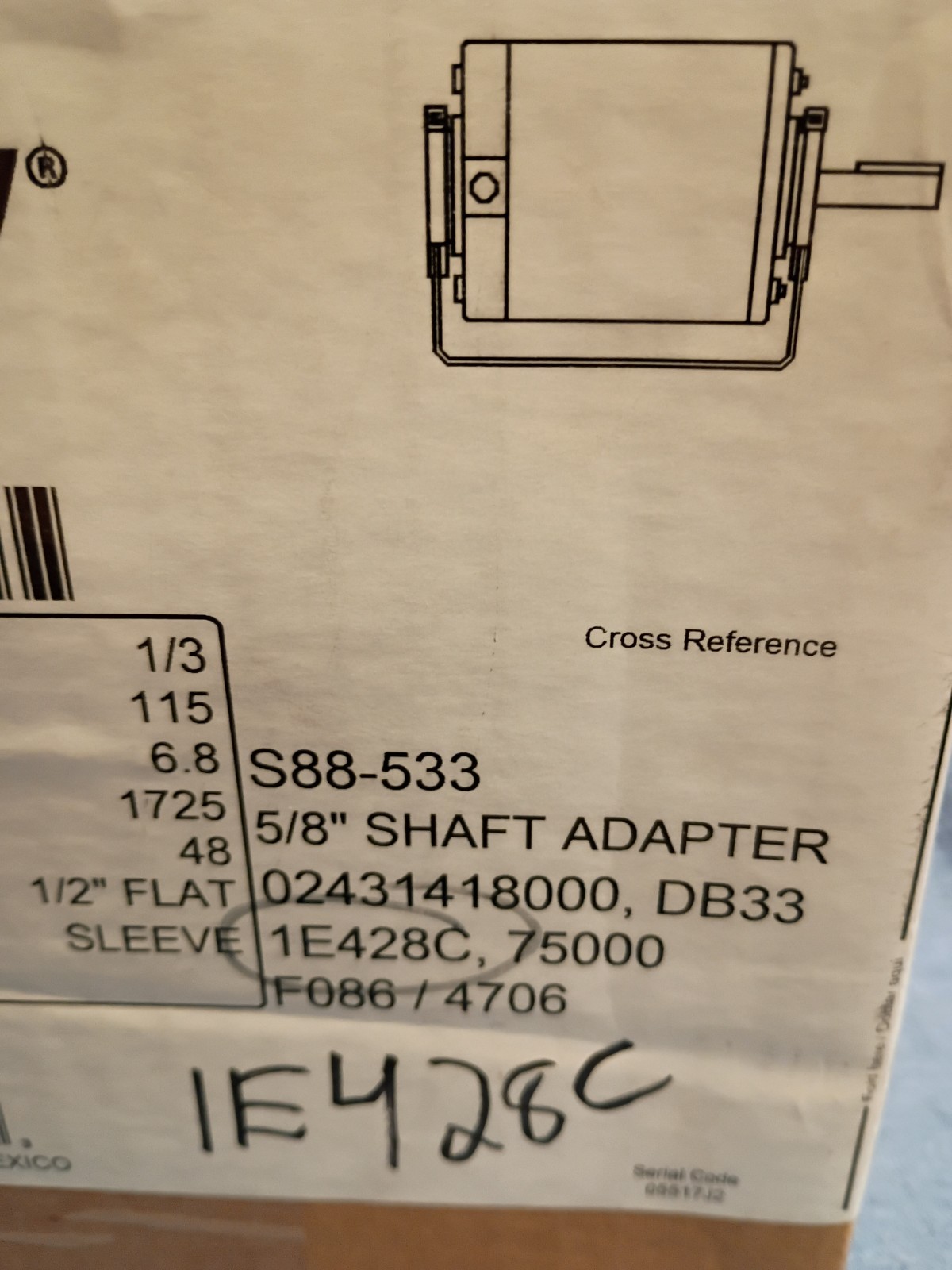 CENTURY GF2034 1/3 HP BLOWER MOTOR NEW IN BOX