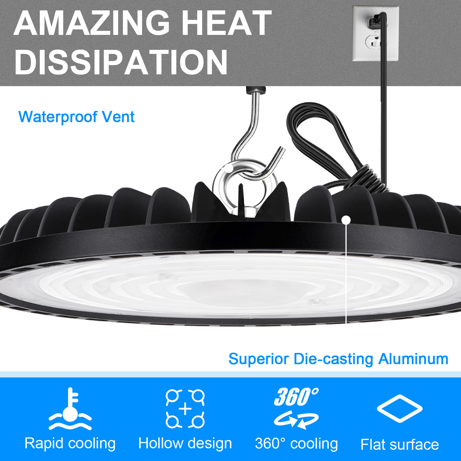 8Pack 300W Led UFO High Bay Light Commercial Industrial Warehouse Gym Shop Light