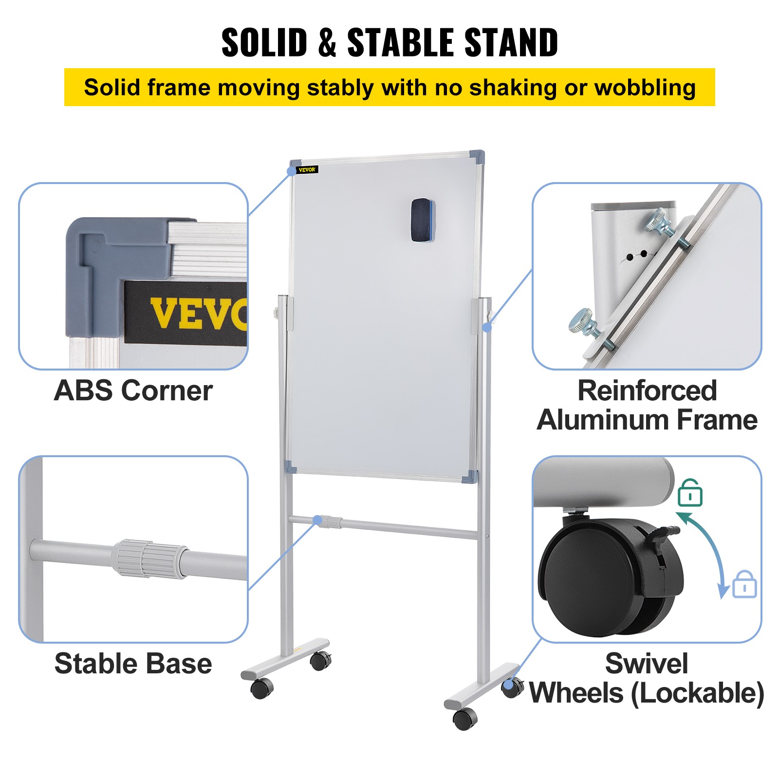 VEVOR Double Sided Magnetic Whiteboard 36″ x 24″ Mobile Dry Erase Board w/Stand