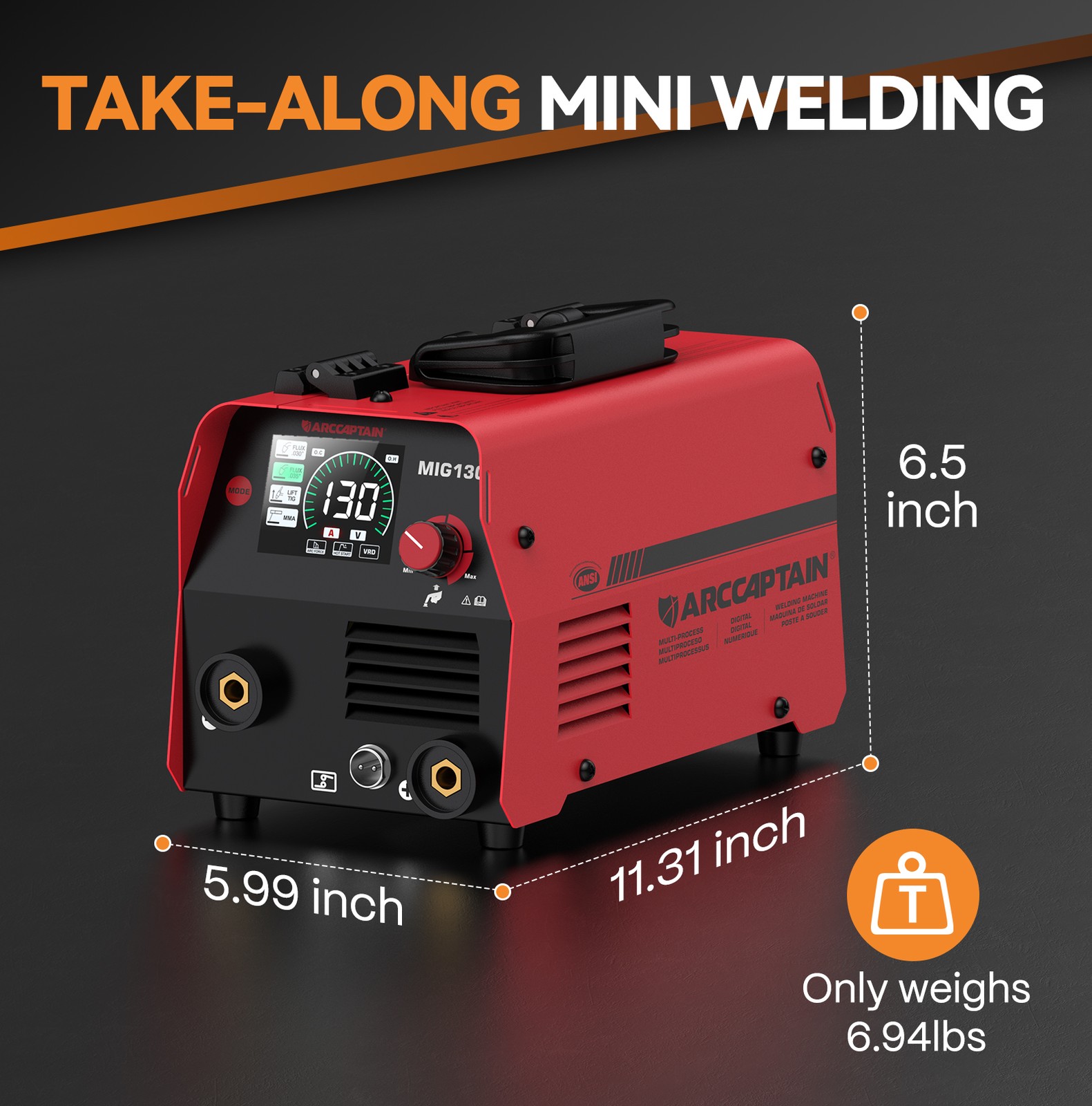 ARCCAPTAIN 3 in 1 MIG Welder 130Amp Flux Core Mig/Lift TIG/MMA Gasless Digital🔥