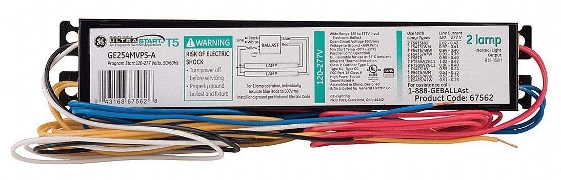 GE GE254MVPS-A UltraStart T5 Watt-Miser 2-Lamp 54W T5HO Ballast 67562