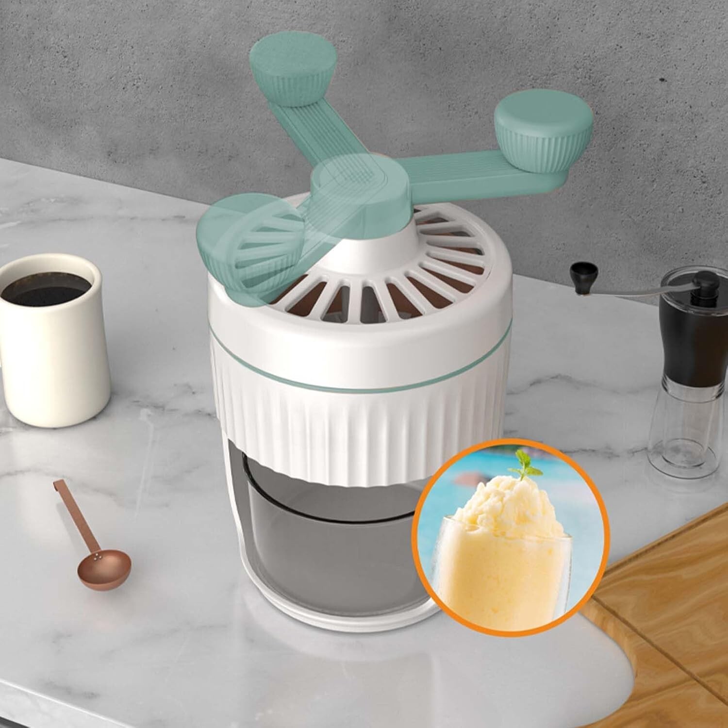 Portable Manual Rotary Ice Crusher, Small Household Ice Shaver, Snow Cone Maker