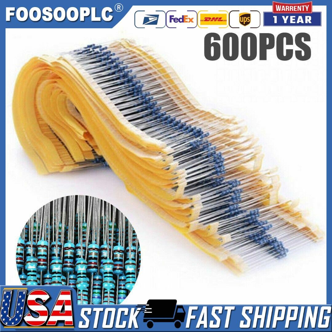 600pcs 30 Values 1/4W Metal Film Resistors Resistance Assortment Kit Set 1% USA