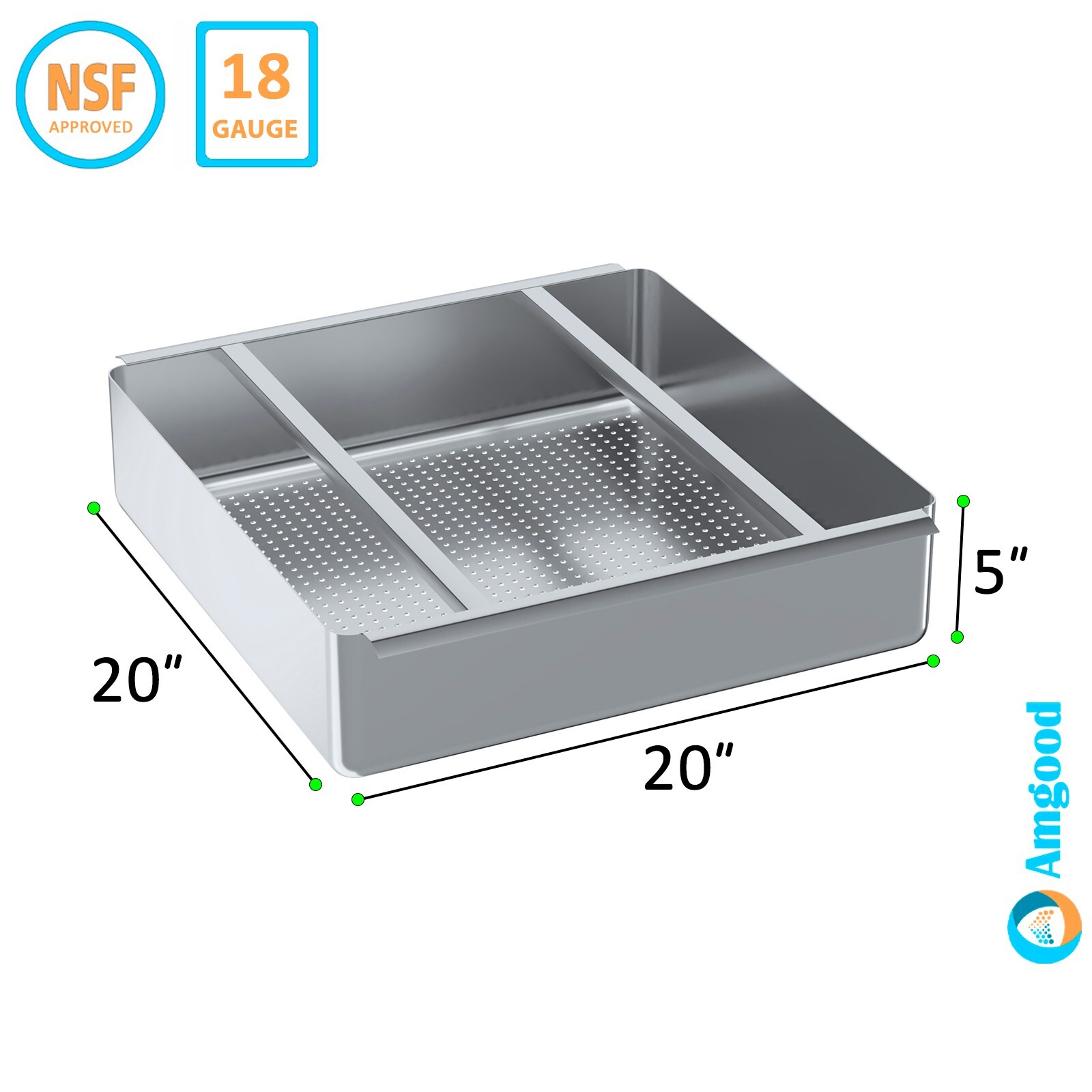 Stainles Steel Scrap Basket 20 in. x 20 in. x 5 in. For Commercial Sinks