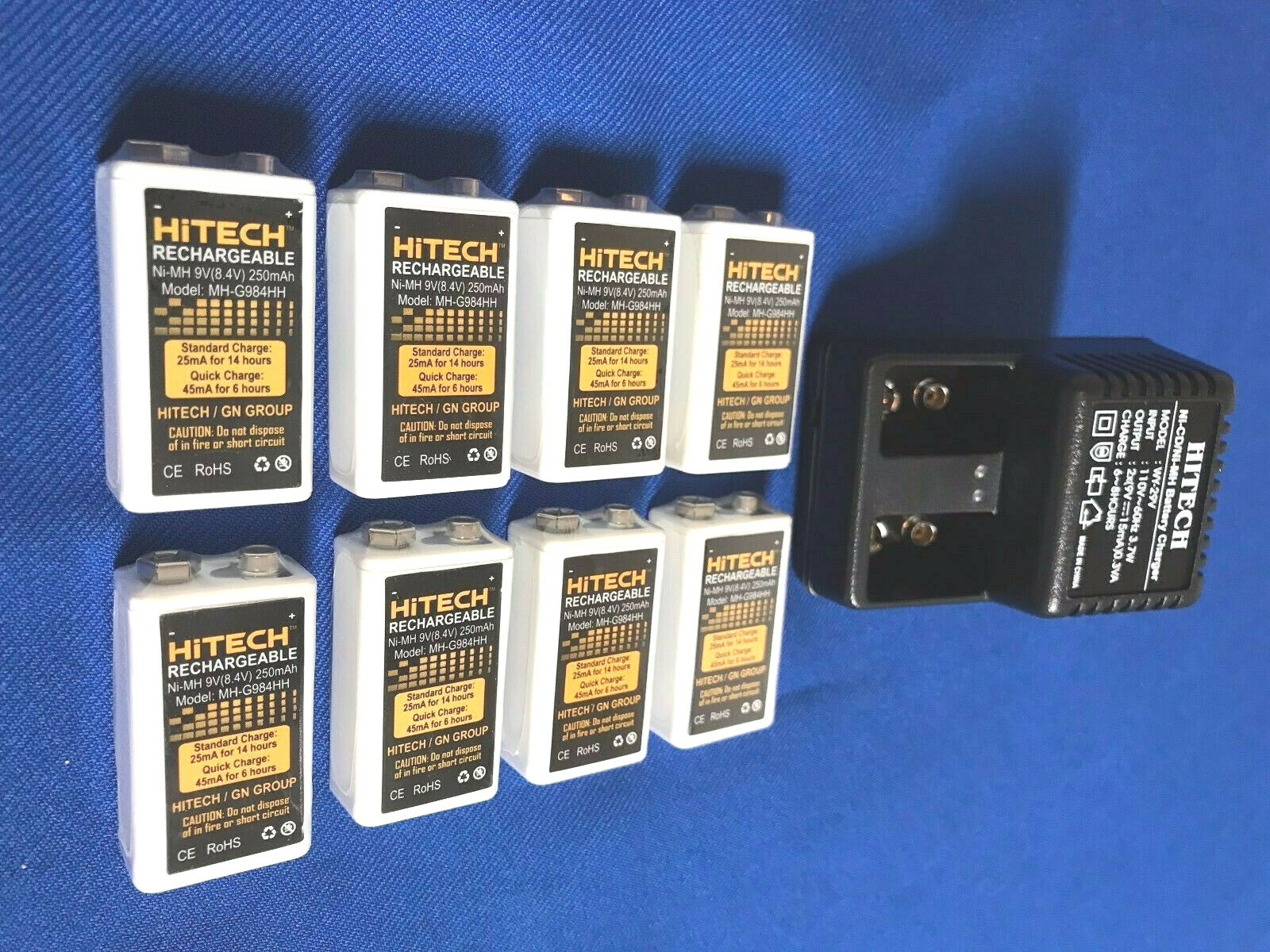 8 of Hitech 9v Rechargeable NiMh 250mAh Battery+ 9v Charger(2 bays)*Up to 50%OFF