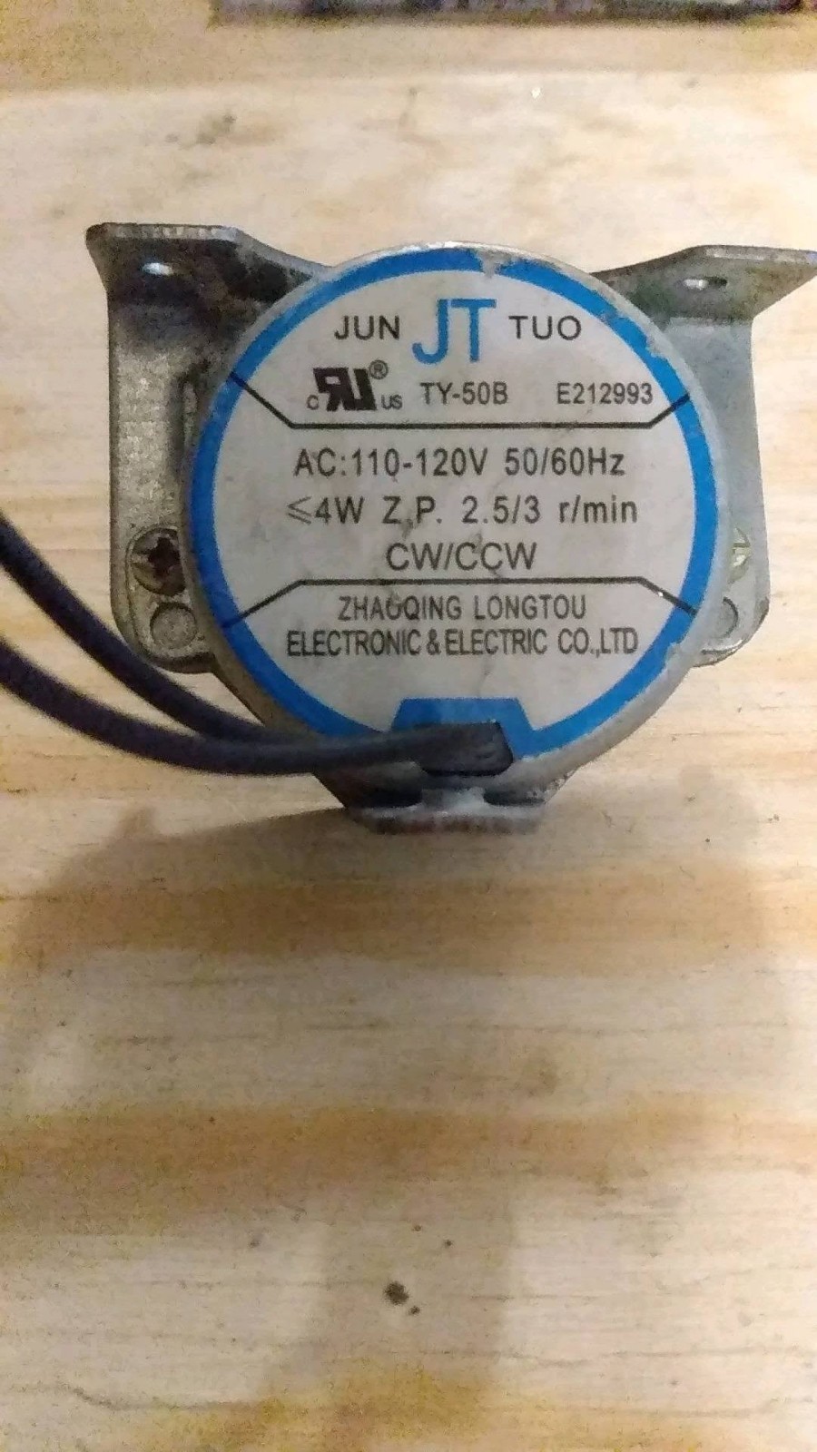 Jun Tuo JT TY-50B E212993 AC 110-120V 50/60Hz CCW Synchro Motor 2.5/3 R/Min