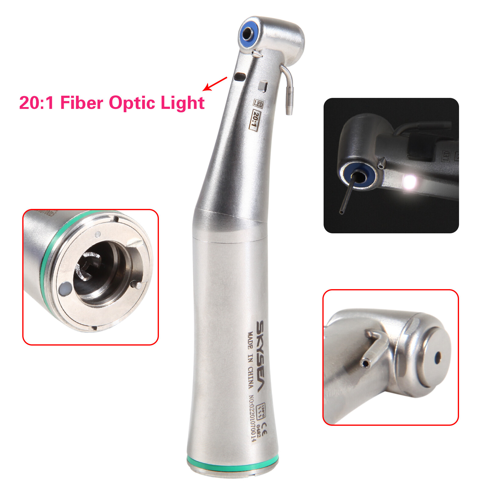 Dental Implant 20:1 Detachable Fiber Optic LED Contra angle handpiece Fit E-type