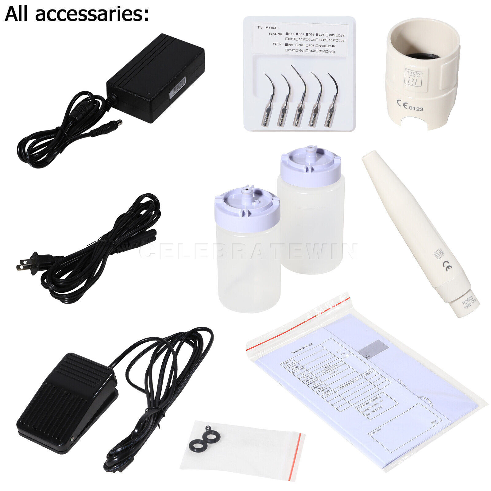 SK-D1 Dental Ultrasonic Piezo Scaler +2 Bottles Fit DTE SATELEC tips / Handpiece
