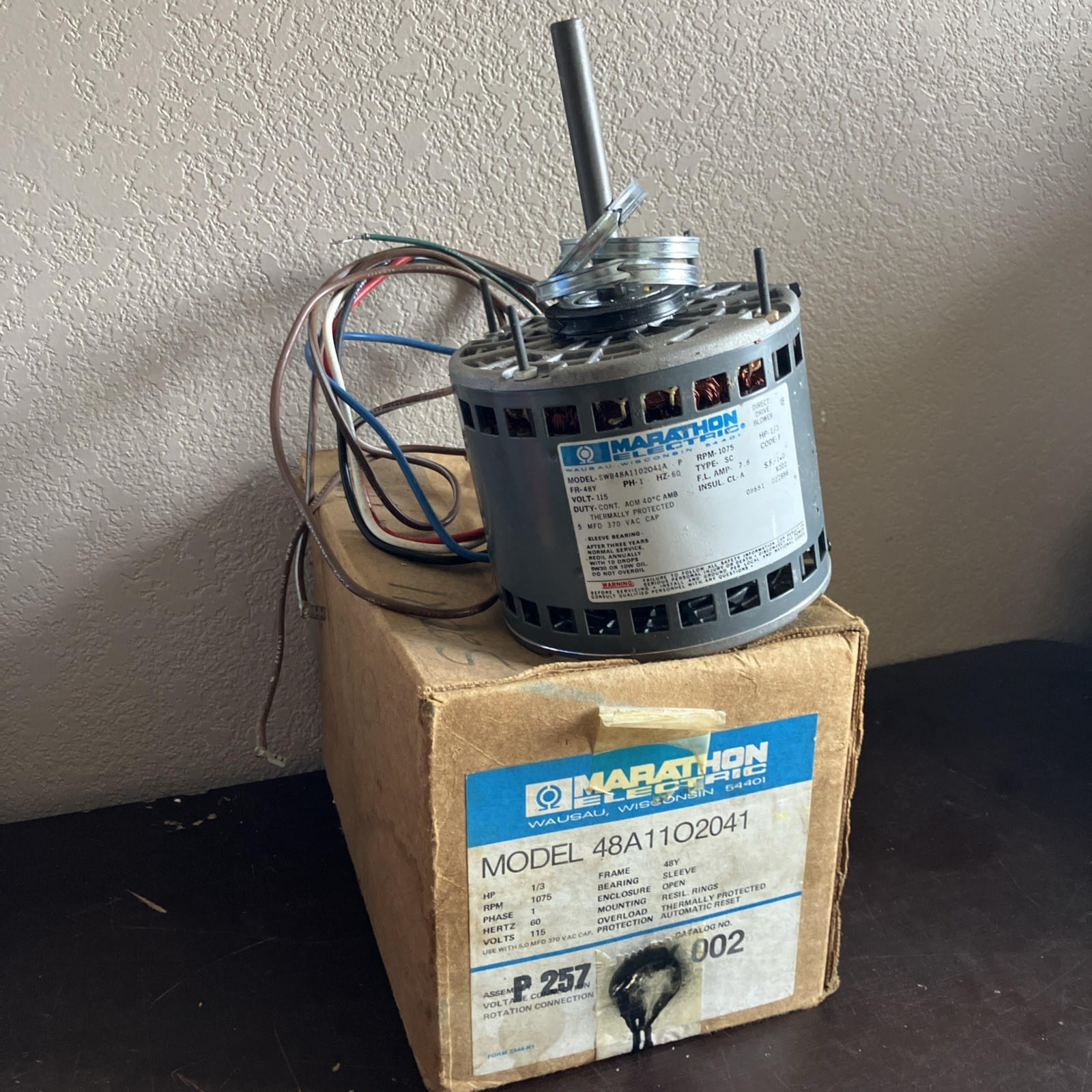 Marathon Electric Blower Motor 1/3HP 48A11O2041