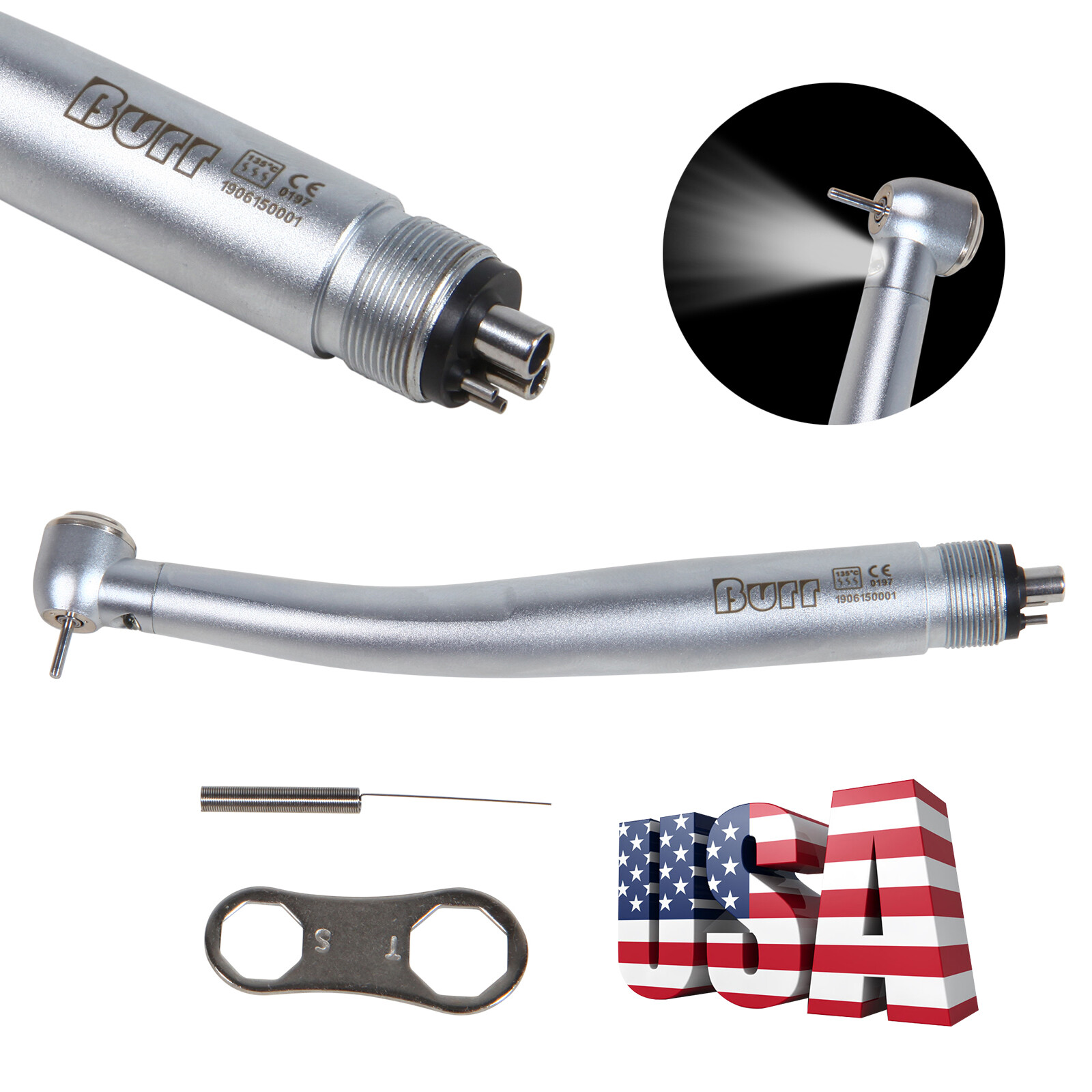 Dental Fiber Optic LED E-generator High Speed Handpiece 4Hole Midwest