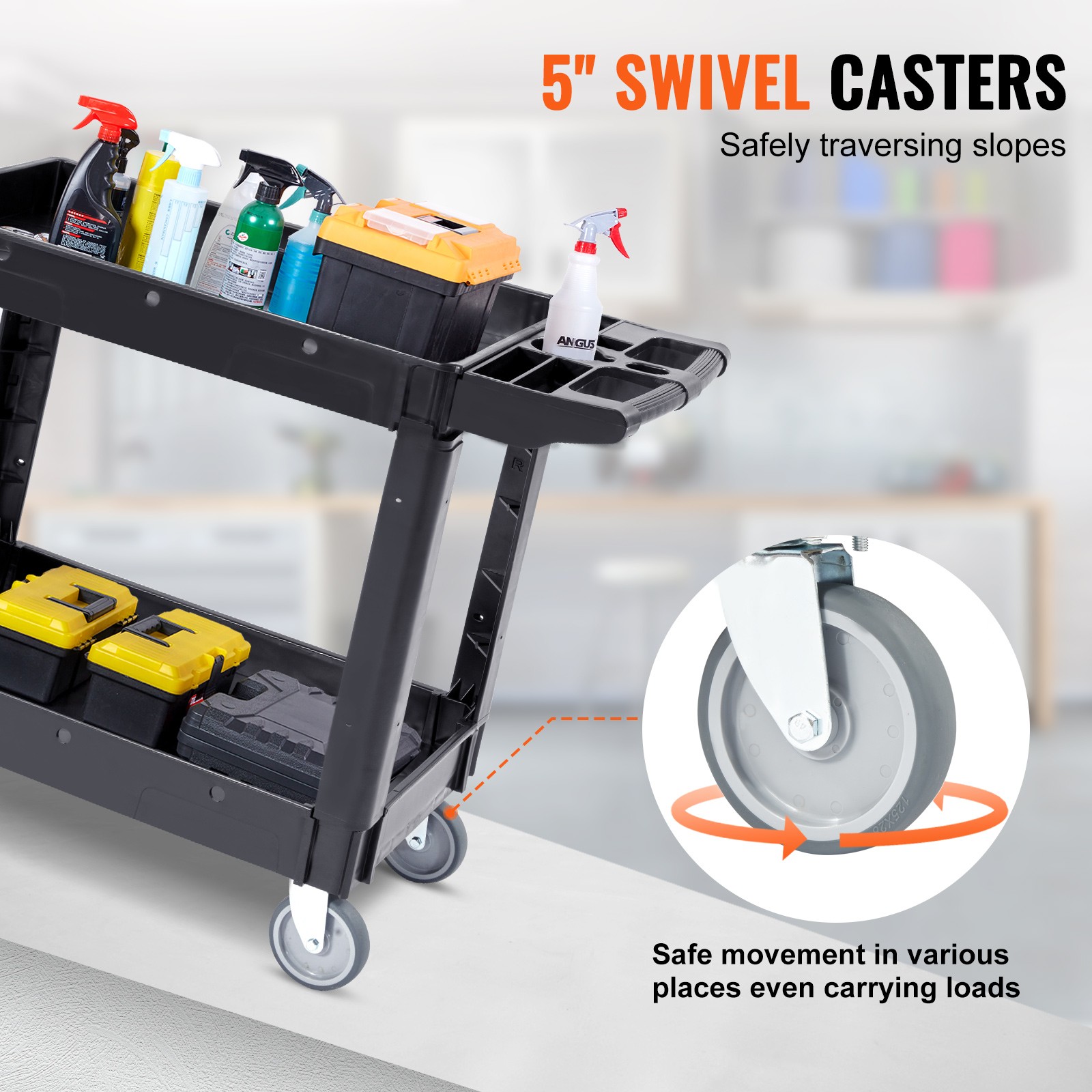 VEVOR Utility Service Cart Rolling Cart 2 Shelf 550LBS with 360° Swivel Wheels