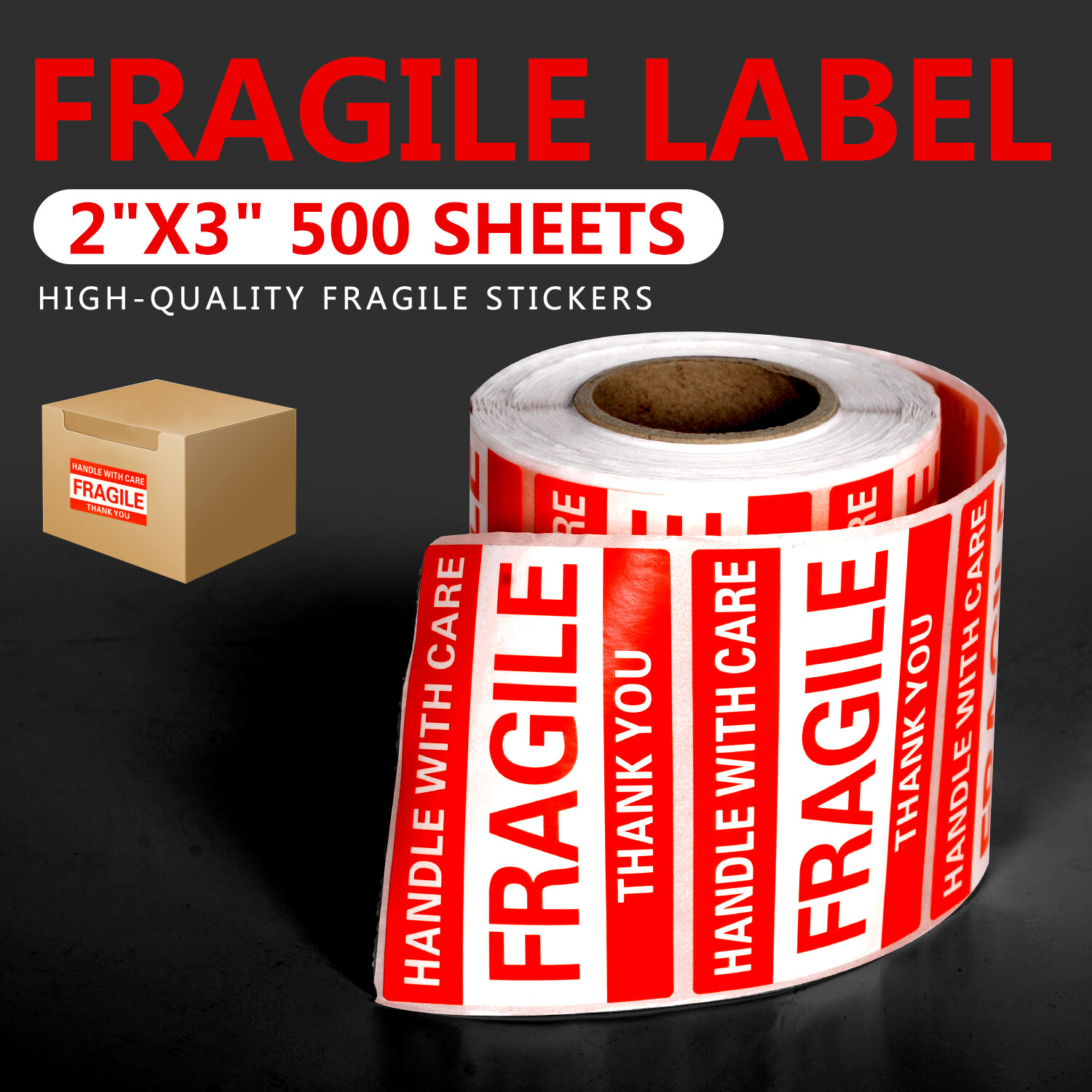 500PCS 1Roll Fragile Stickers 2×3 Fragile Label Sticker Handle With Care Mailing