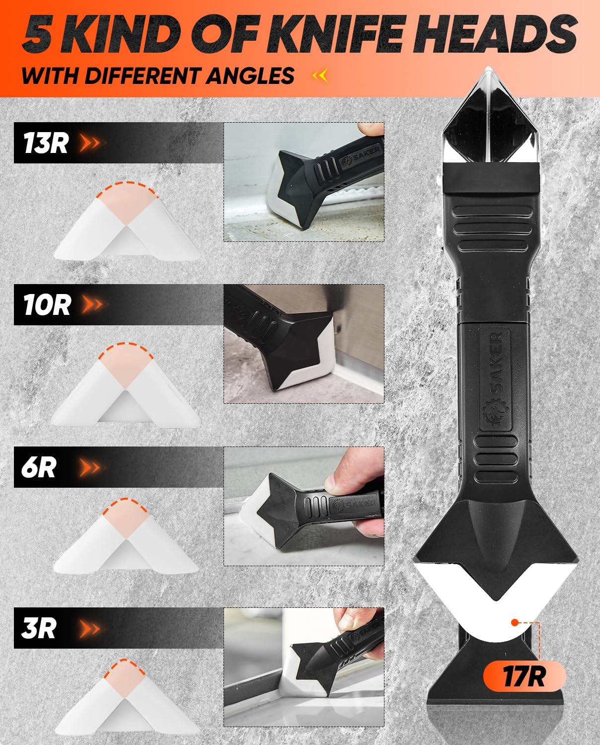 Saker Silicone Caulking Tool 3-in-1 Grout Removal and Sealant Black