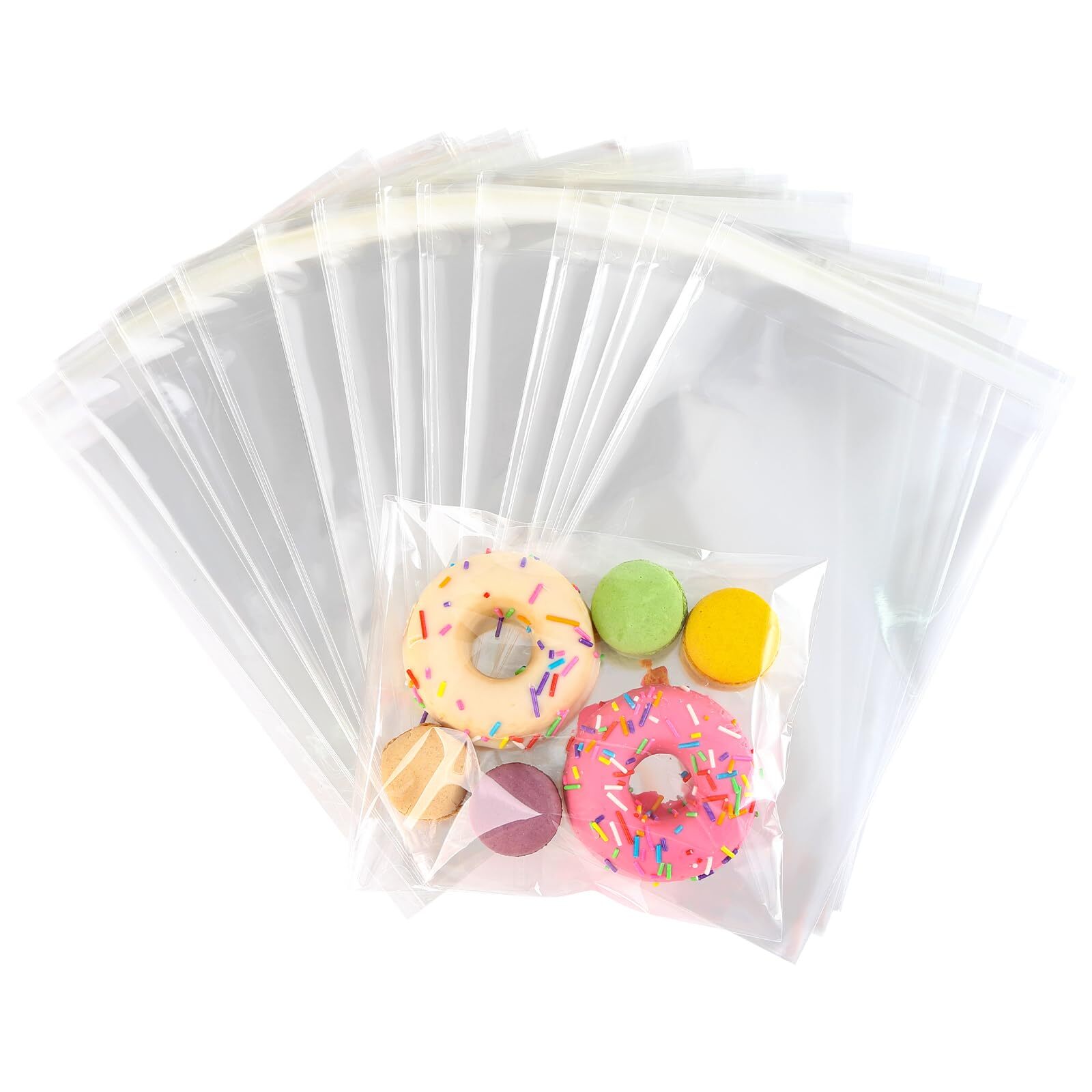 300 Pcs 5×7″ Clear Cellophane Bags Self Adhesive 1.4 Mil for Goodies Gifts