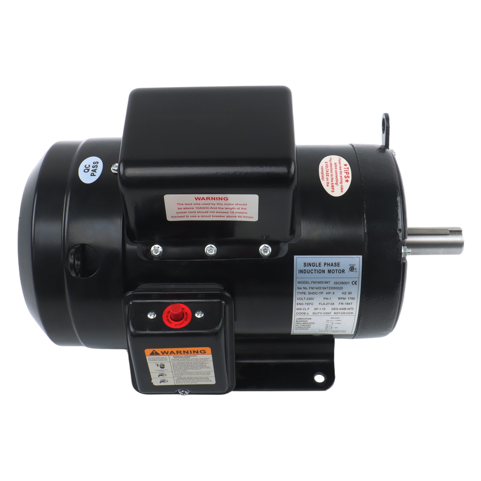 1800 RPM 5HP Farm Duty Motor Single Phase TEFC 184T 208/230V 4-Pole 60Hz