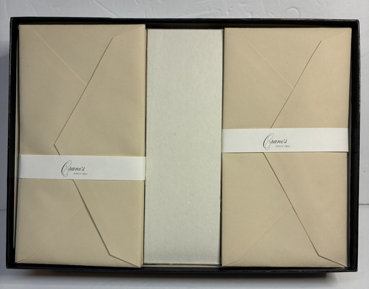 crane& co. box of 50 envelopes beige color new open box
