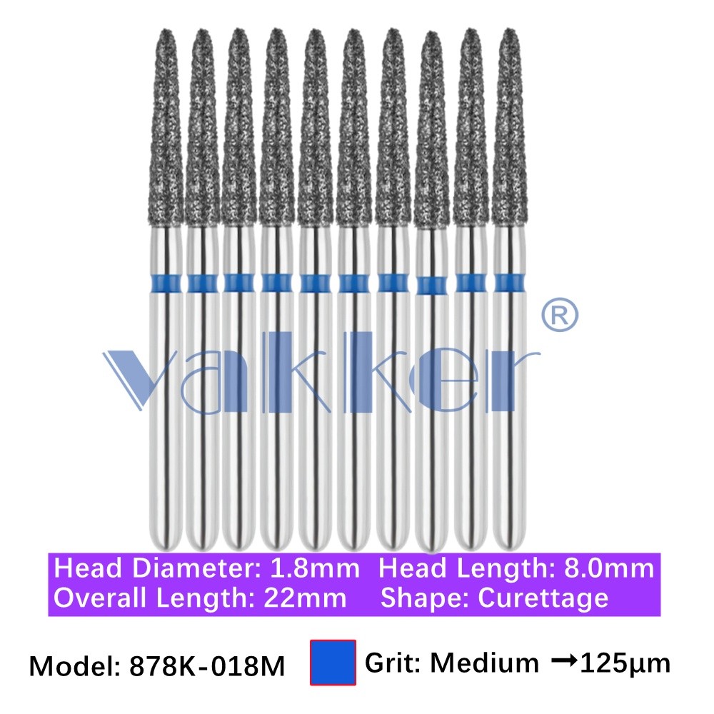 Vakker 10pc Dental 878K-018M Medium Grit FG Diamond Burs Friction Grip Curettage