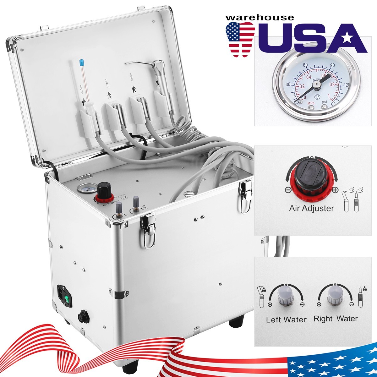 Portable Dental Delivery Unit Treatment Syringe Suction Turbine Air Compressor