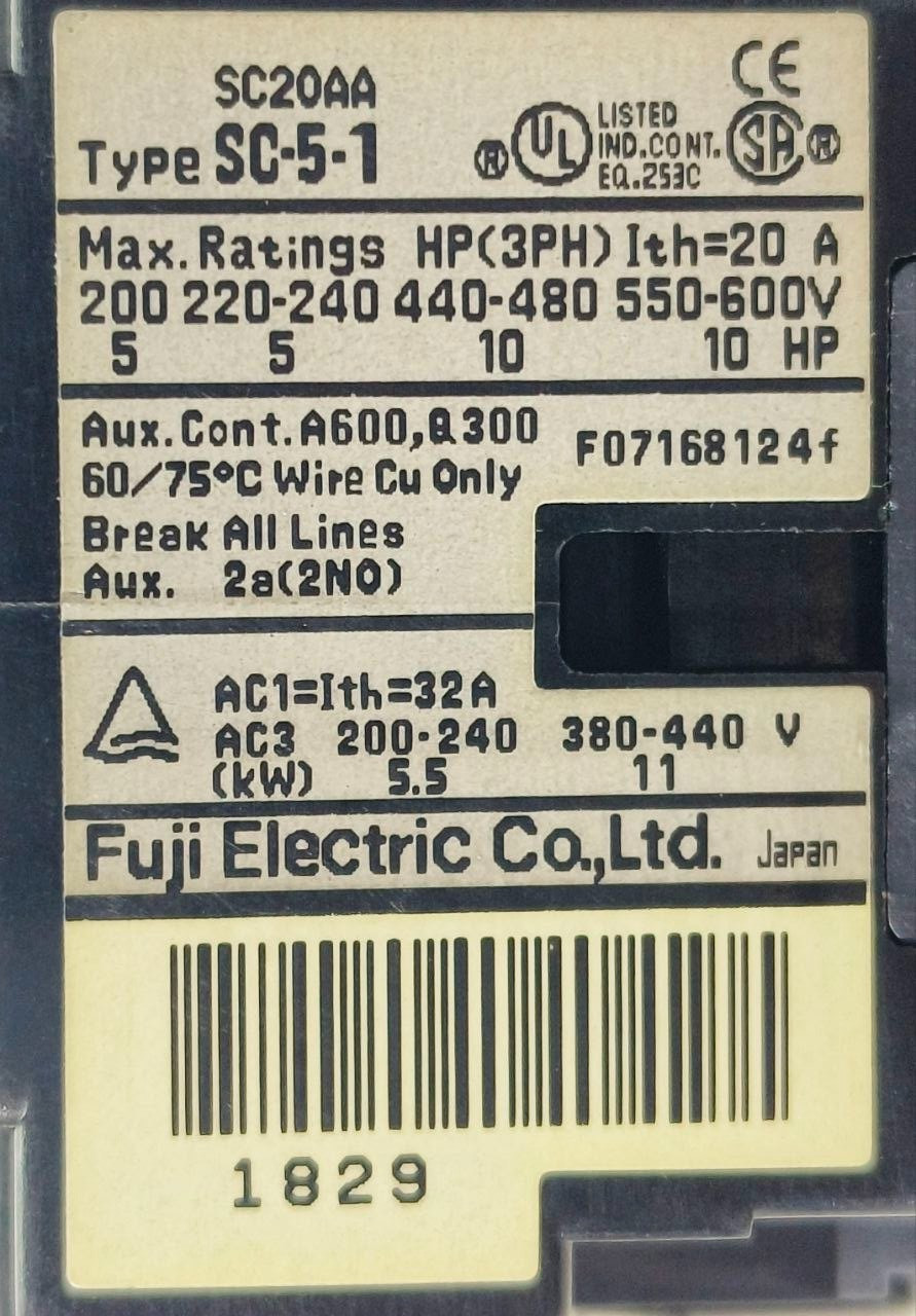 NEW🆕 FUJI ELECTRIC SC-5-1 MAGNETIC CONTACTOR 3-POLE 32A AC1 11KW 440V FREE SHIP