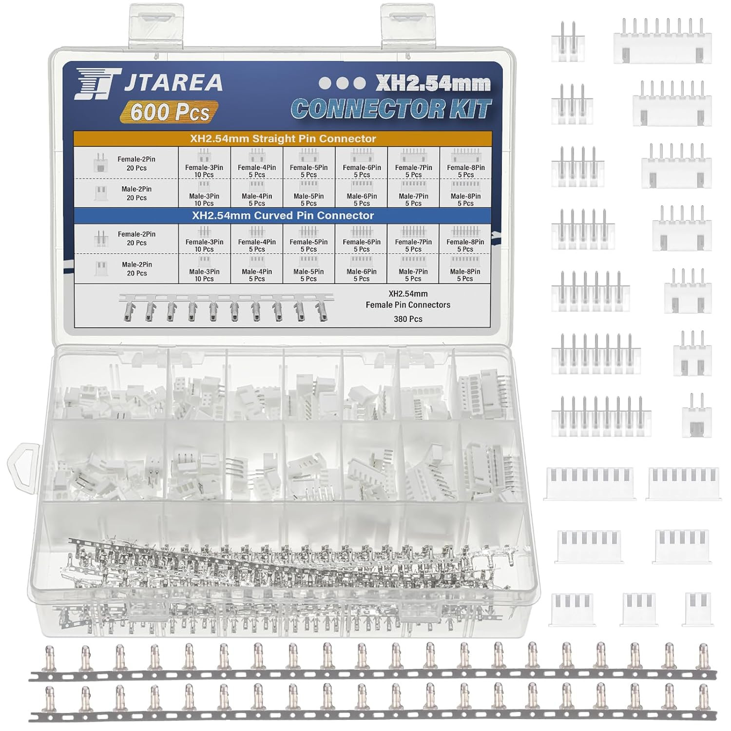 29Values 600PCS JST XH 2.54 MM Connector Kit 2.54MM 2Pin 3Pin 4Pin 5Pin 6Pin 7Pi