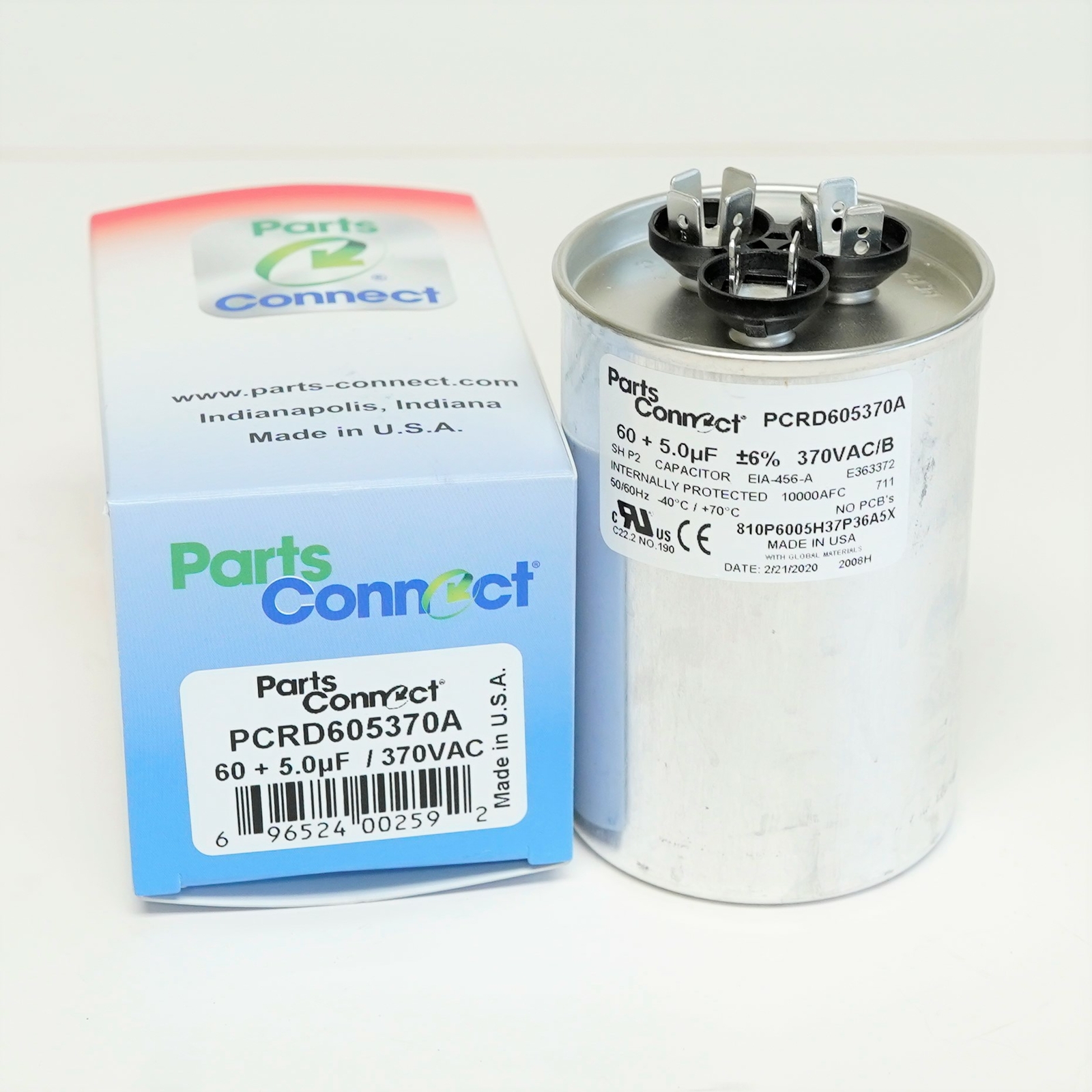 USA Run Capacitor 60 + 5 mfd (uf) 370 Volt Dual Round American Made