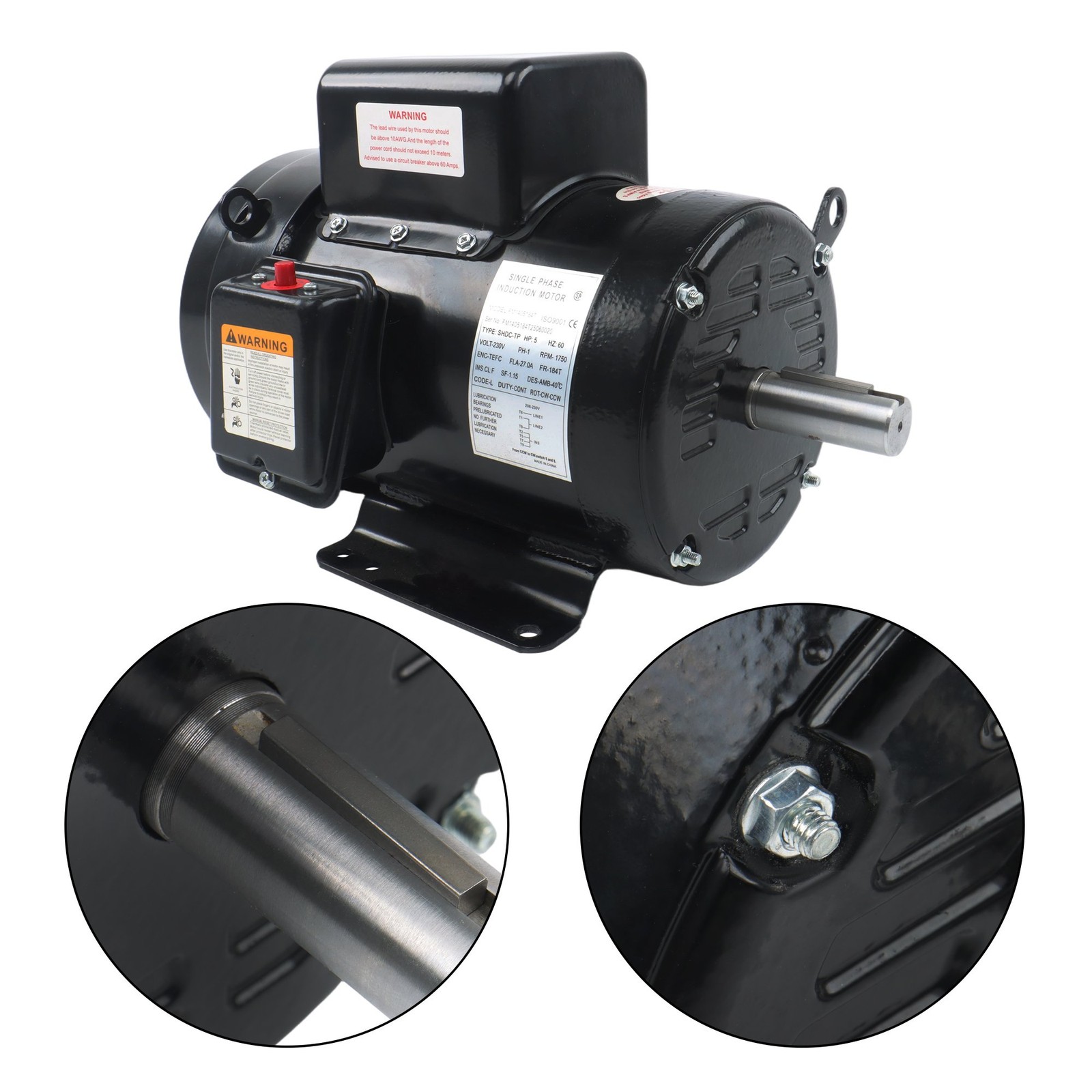 1800 RPM 5HP Farm Duty Motor Single Phase TEFC 184T 208/230V 4-Pole 60Hz