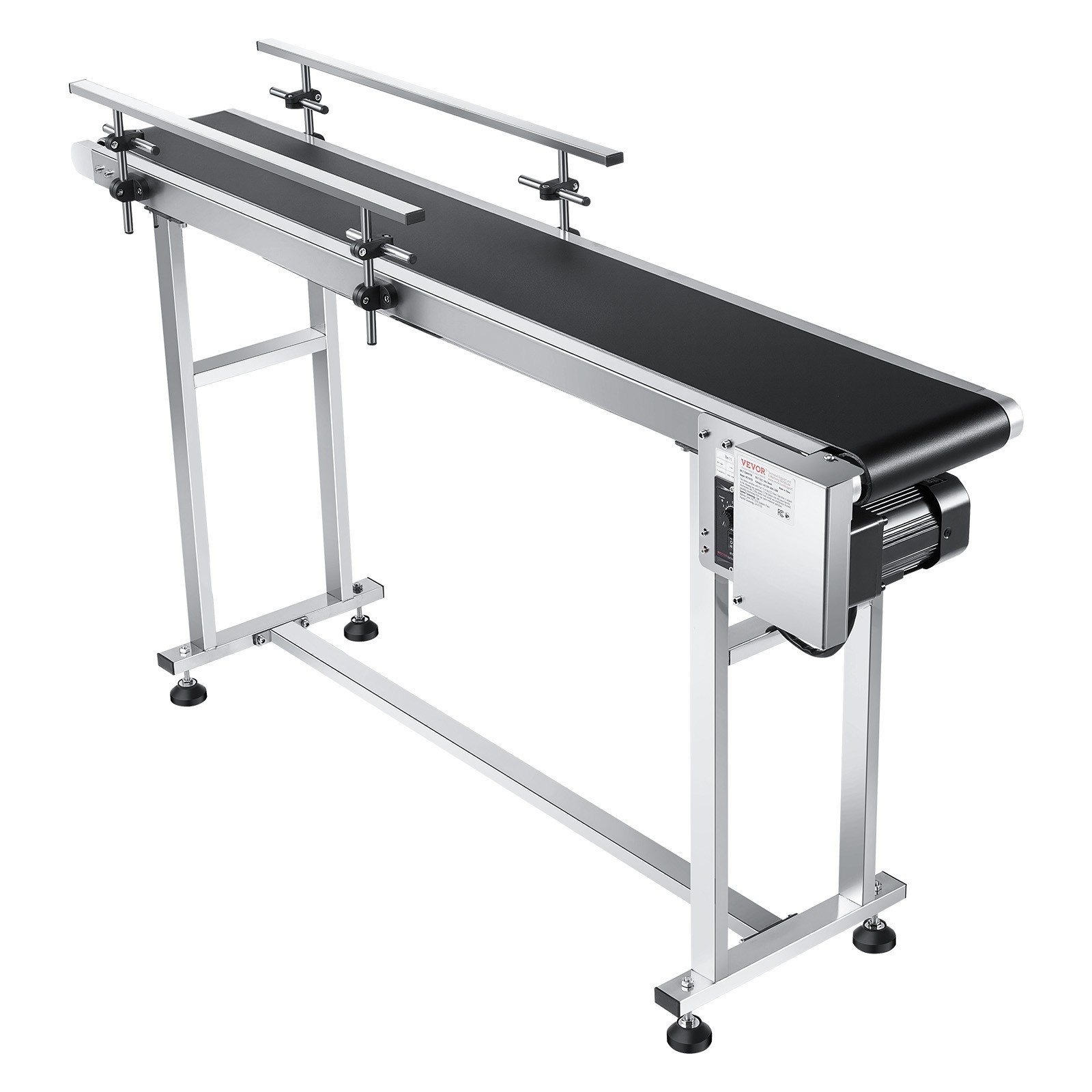 VEVOR Belt Conveyor PVC Stainless Steel Belt Conveyor 59″x7.8″ Double Guardrail