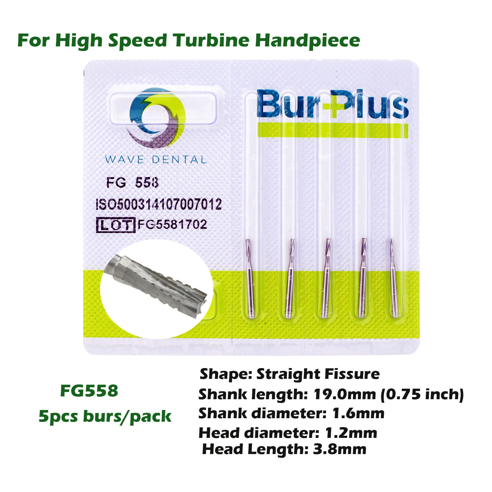 Dental Straight Fissure Carbide Burs FG Drill Bit FG 555 556 557 557L High Speed