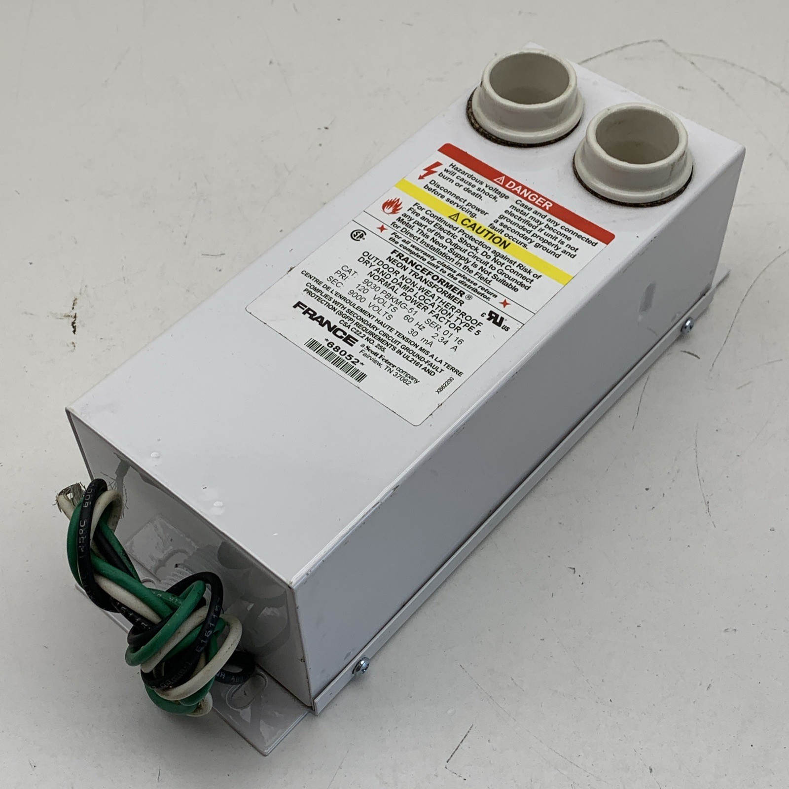 France 9030 PBKMG-51 Neon Transformer Electrode Housing 120V to 9000V 9kV 30mA