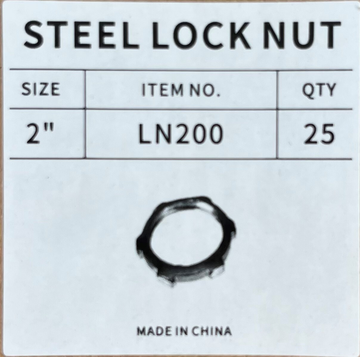 2″ threaded conduit locknut; zinc plated steel; box of 100
