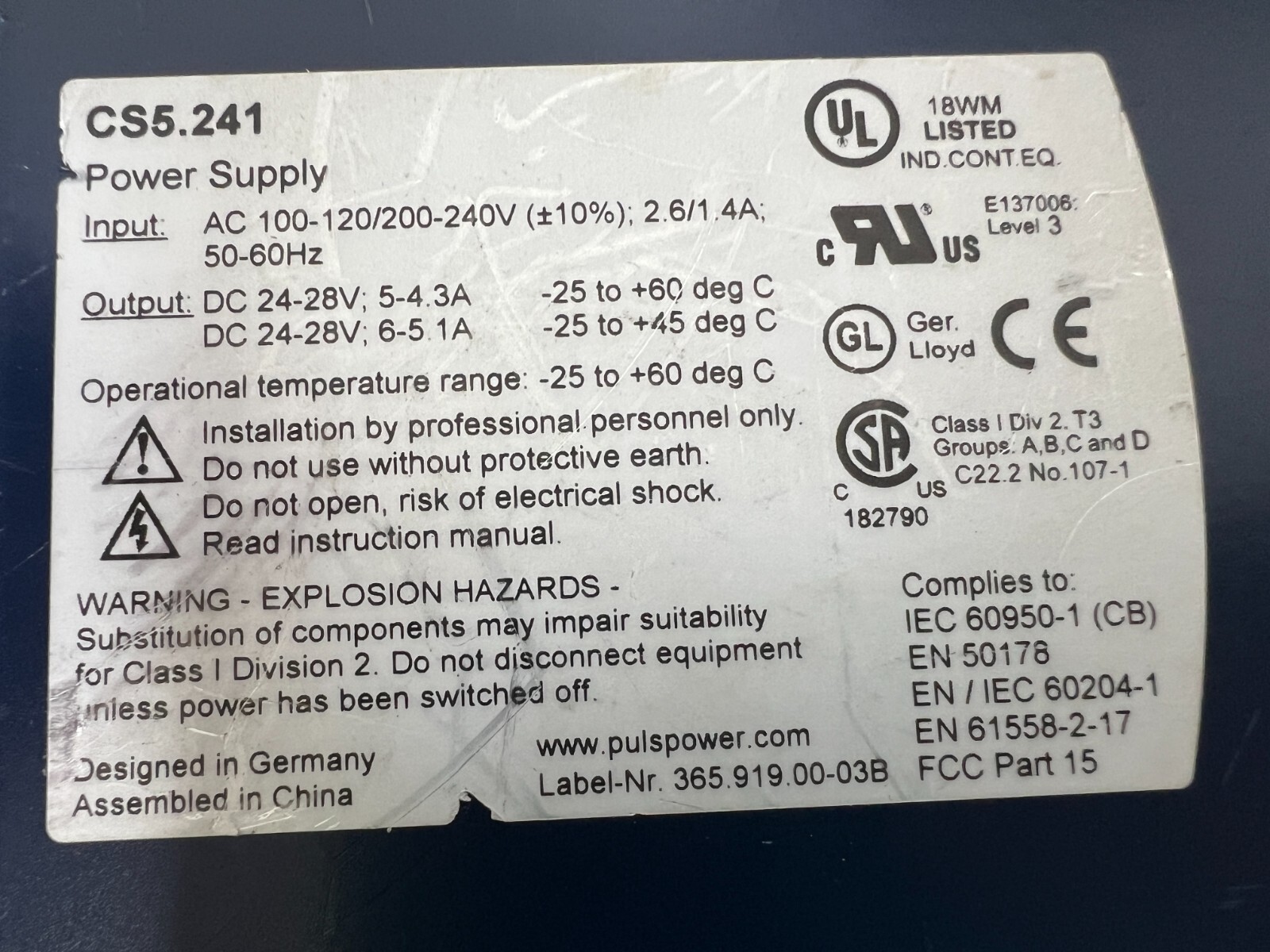 👀 PULS DIMENSION CS5 POWER SUPPLY 24-48 VOLT 5 AMP CS5.241