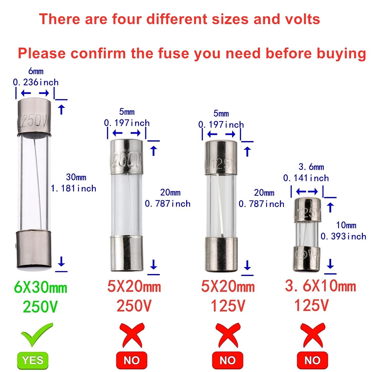 6x30mm 7 A 7 amp 250 V 0.24×1.18 Inch Volt F7AL250V Fast-Blow Glass FusesPack