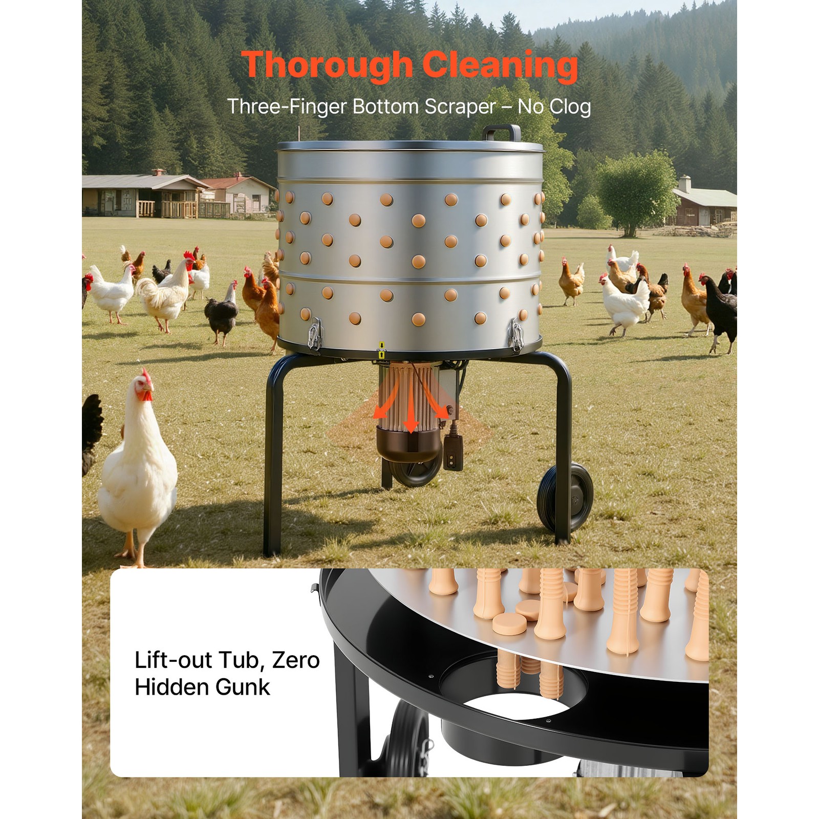 Uimoso 25.6″ Electric Poultry Plucker Machine 1200W, 275RPM, 158 Fingers, Wheels