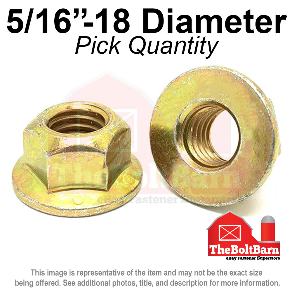 5/16″-18 Grade 8 (G) Hex Flange Top Lock Nuts Coarse Zinc Yellow (Pick Quantity)