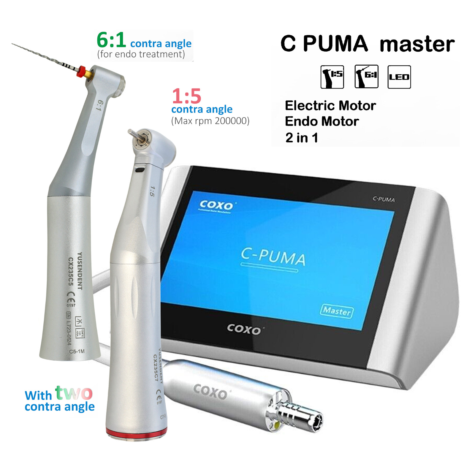 COXO Dental Electric Motor Micromotor C PUMA LED Handpiece Brushless 4Hole M4