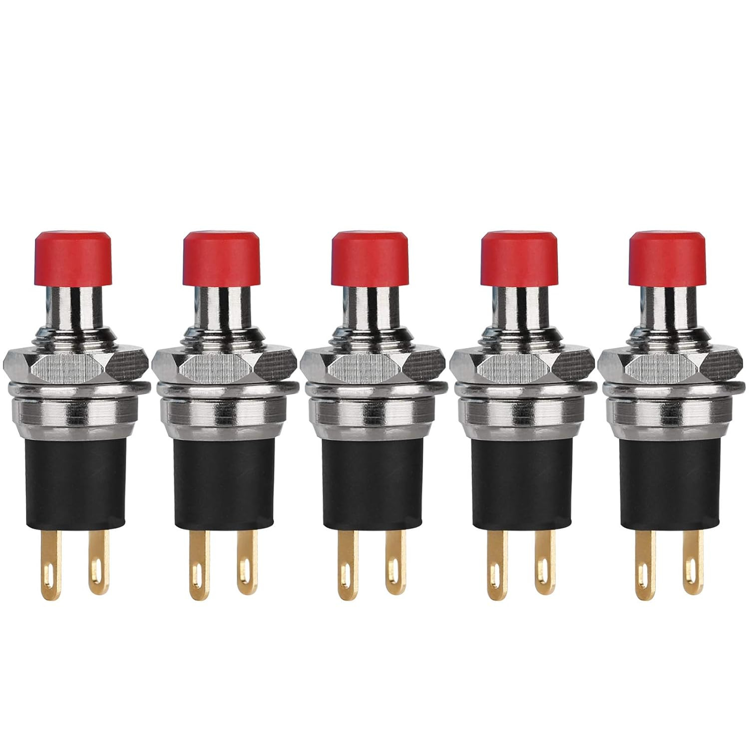 5Pcs Self-Locking SPST Latching Type Dash ON/Off Red Push Button Switch AC 250V/