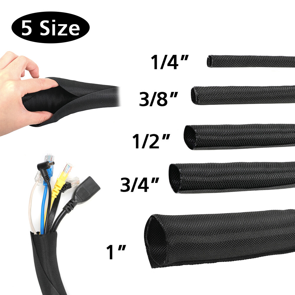 50FT Cord Protector Wire Loom Cable Sleeve Split Tubing Self Wrap Management LOT