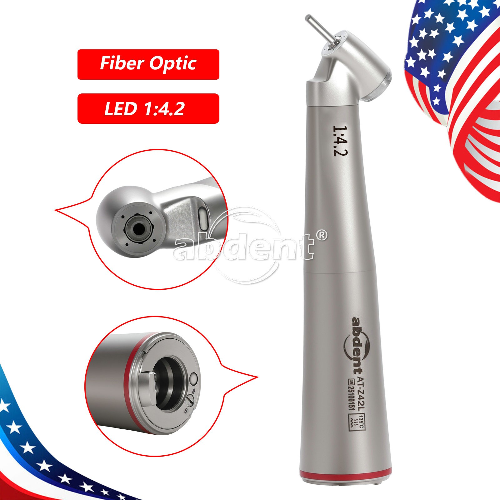 Abdent Dental 1:4.2 Fiber Optic High Speed Handpiece 45 Degree Contra Angle