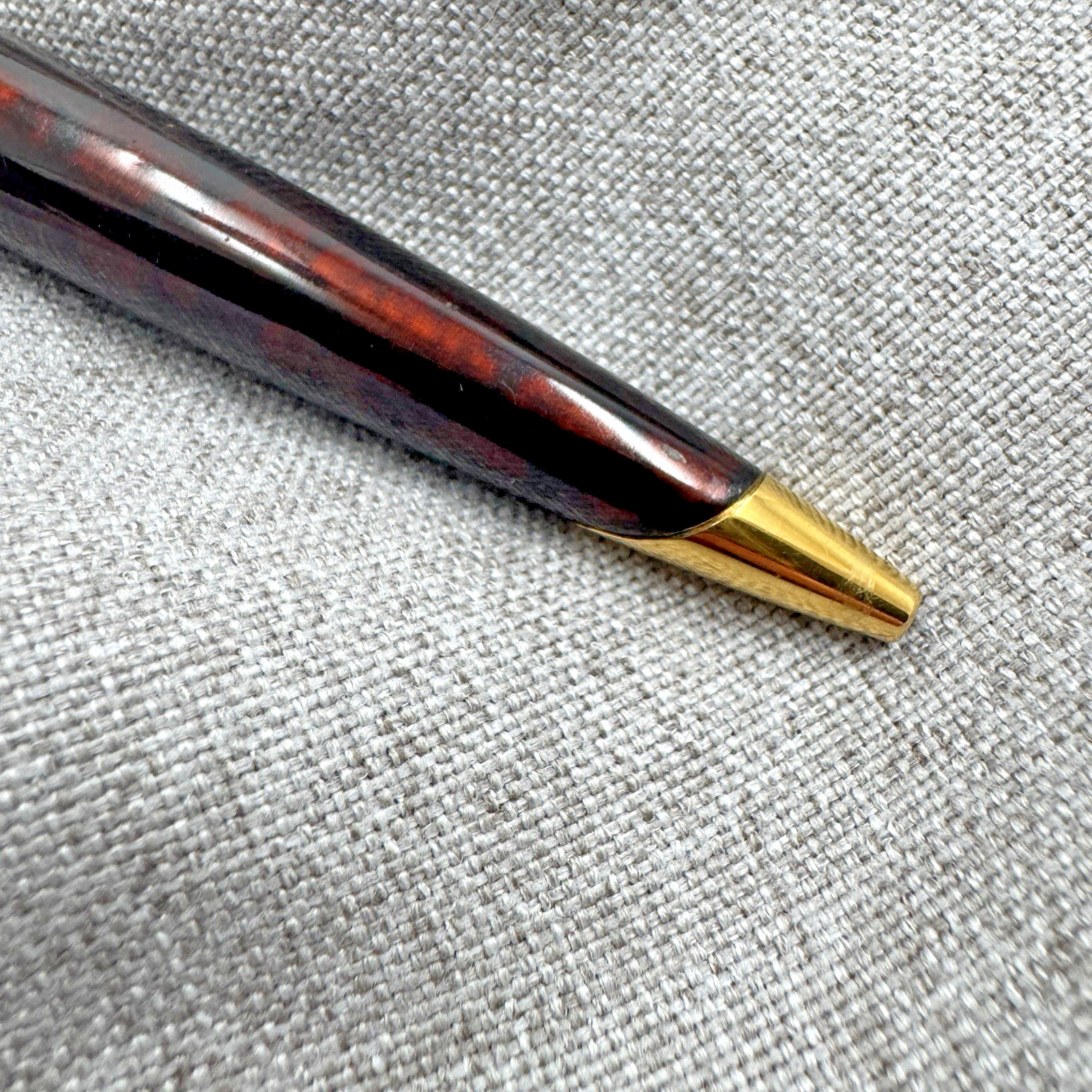 WATERMAN Carène Marine Amber Ballpoint Pen Gold Trim Blue Ink France *READ*
