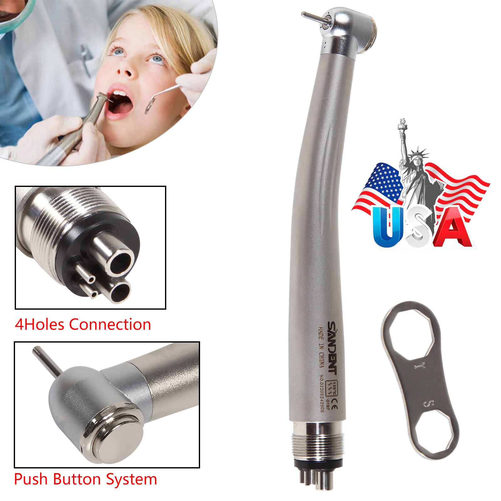 STNABM GB4 Fit NSK KaV Dental High Speed Handpiece Push Button Turbine 4Hole