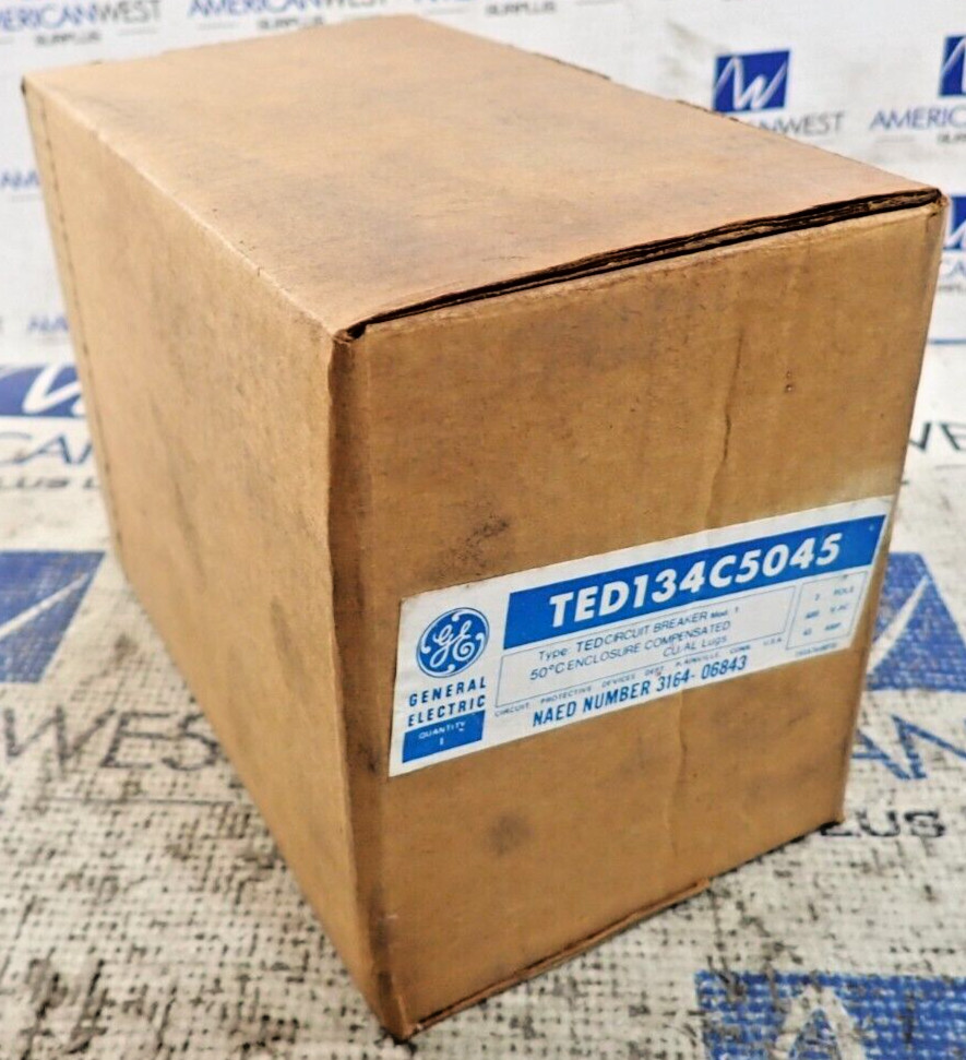 NEW – GE TED134C5045 45 Amp 480 VAC 3 Pole Type TED Circuit Breaker 50°