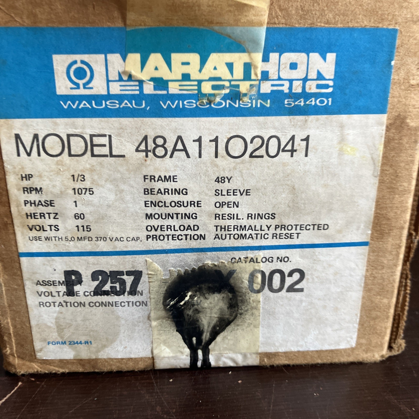 Marathon Electric Blower Motor 1/3HP 48A11O2041