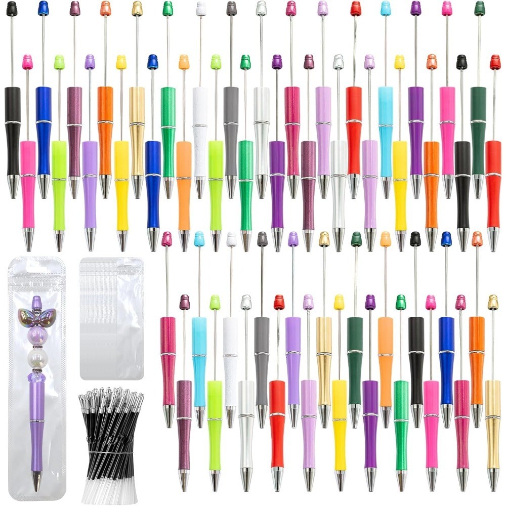 DIY Beadable Pen Craft Kit with Refills – 150 Pieces 50 Plastic Ballpoint Pens &