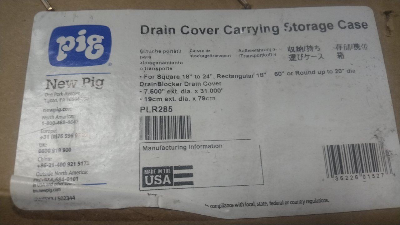 Pig PLR285 31 In Length 7-1/2 In Diameter Yellow Carrying Case for Drain Cover