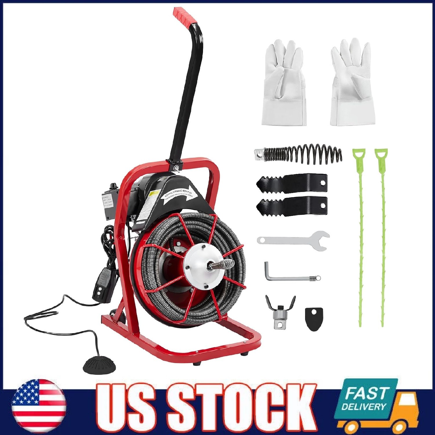 Drain Cleaner Machine Portable Electric Drain Auger Sewer Snake 75 Ft x 1/2 Inch